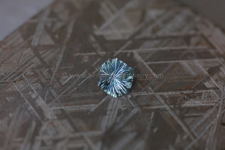 2ct Steely Teal Montana Sapphire Hexagon - 8.7x7.7mm - Galaxy Cut