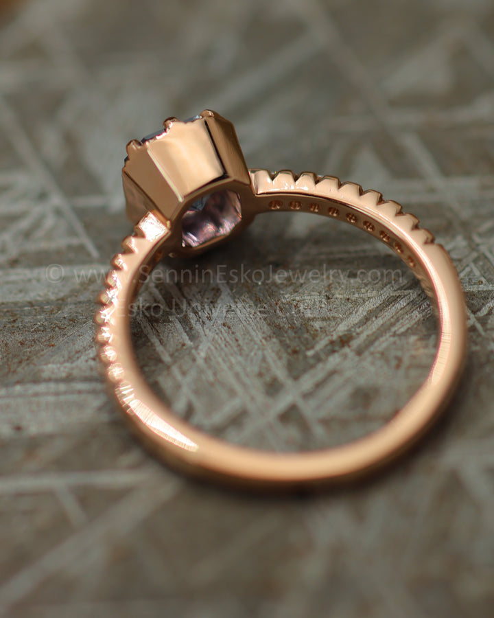 READY TO SHIP 1.5 Carat Violet Sapphire Octagon Rose Gold Ring - Size 6.5
