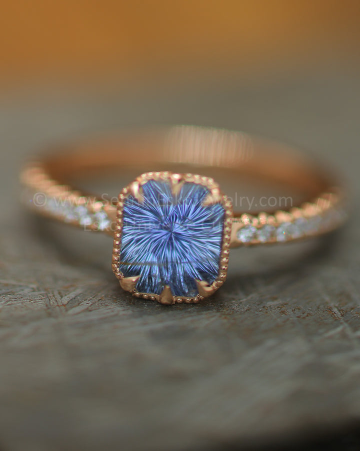 READY TO SHIP 1.5 Carat Violet Sapphire Octagon Rose Gold Ring - Size 6.5