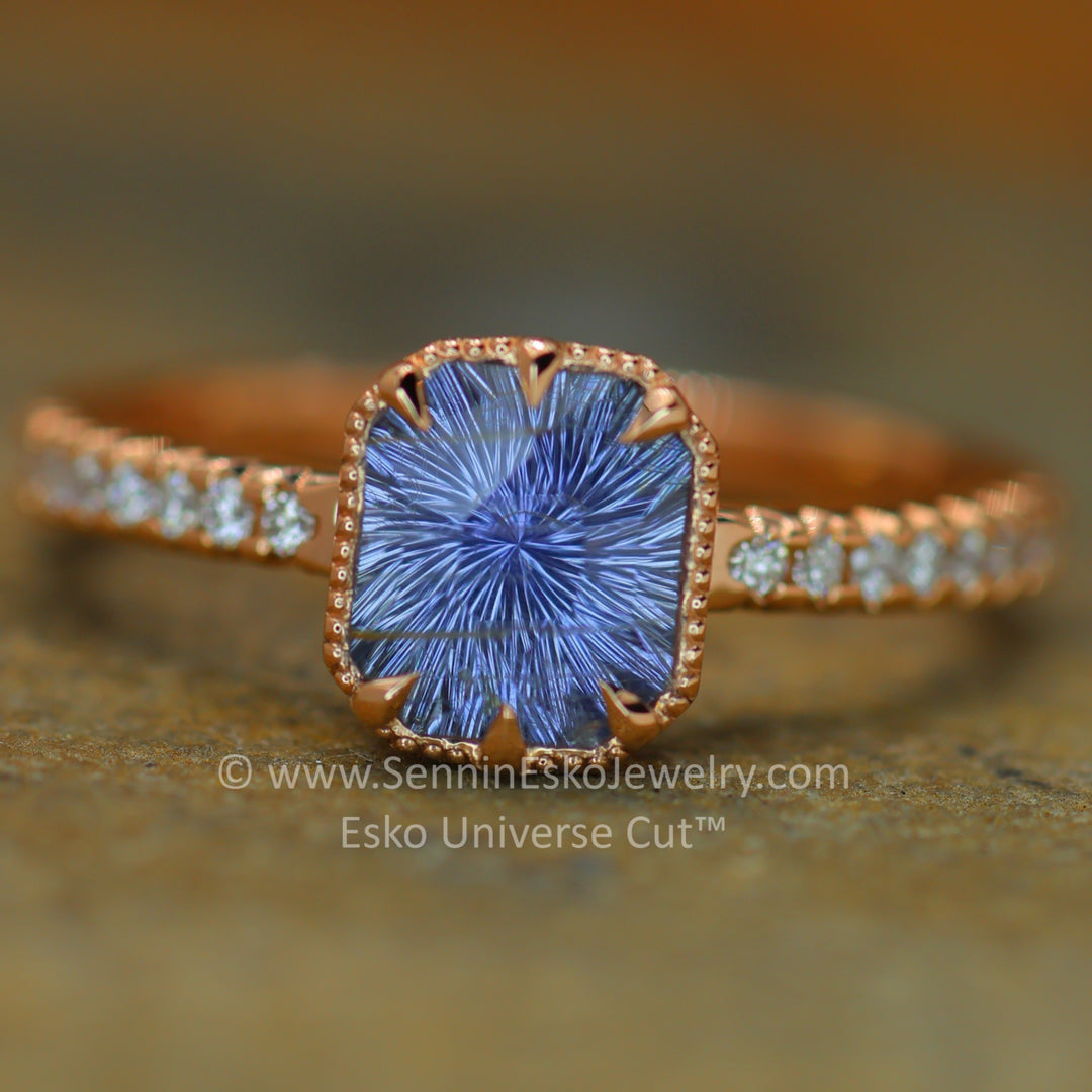 READY TO SHIP 1.5 Carat Violet Sapphire Octagon Rose Gold Ring - Size 6.5