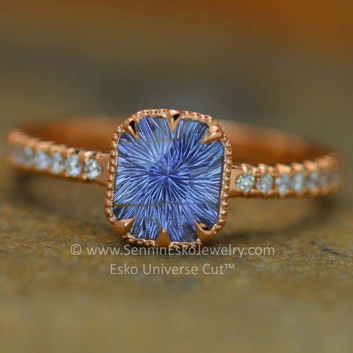 READY TO SHIP 1.5 Carat Violet Sapphire Octagon Rose Gold Ring - Size 6.5