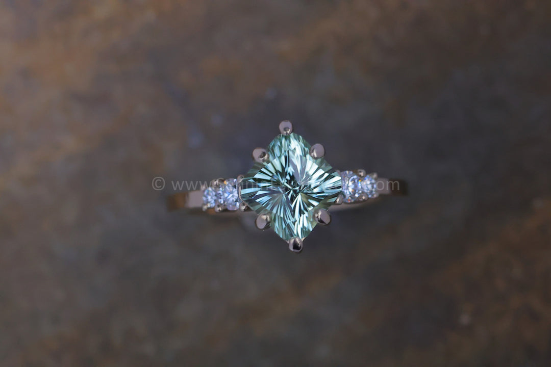18kt Gold Five Stone Diamond Accented Multi Prong Setting - Depicted with a Mint Tourmaline (Setting Only, Center Stone Sold Separately)