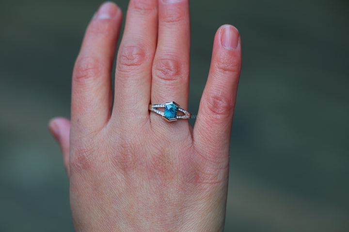 Split Shank Open Bezel Ring With Diamond Accents - Depicted with a Blue Sapphire (Setting Only, Center Stone Sold Separately)