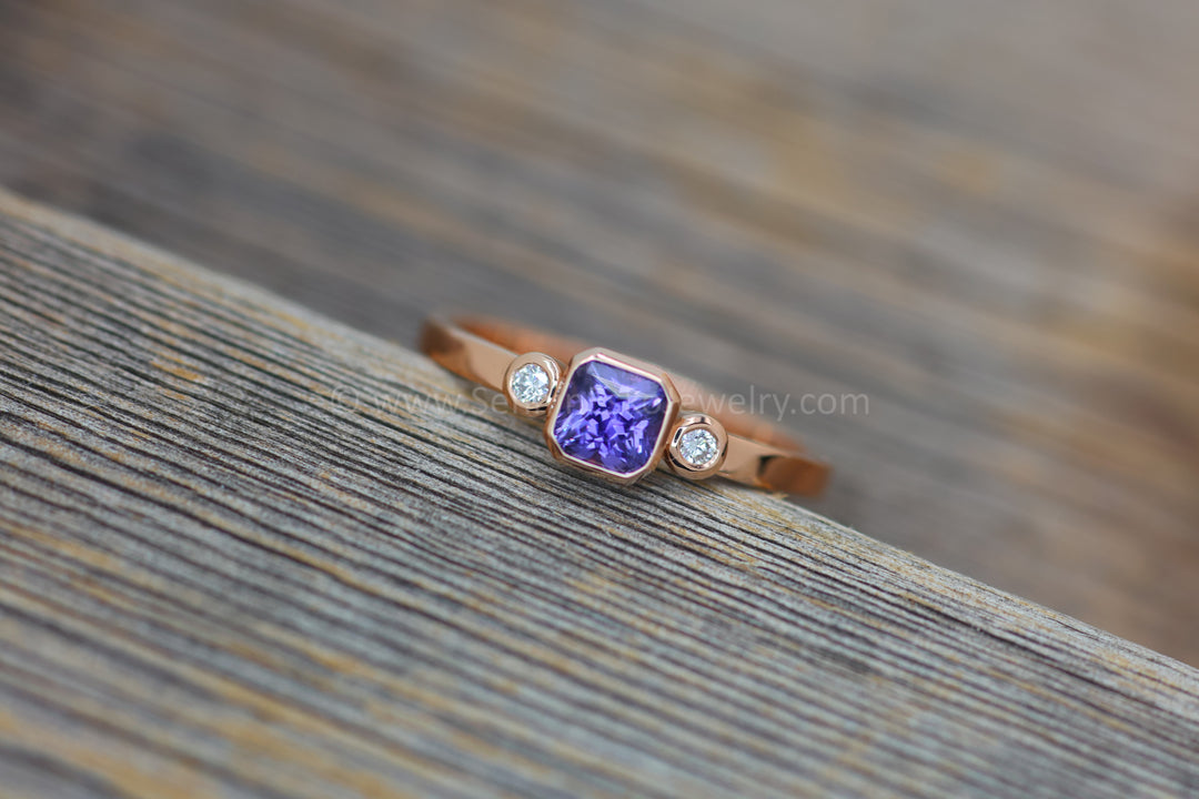 READY TO SHIP 0.59 Carat Purple Sapphire & Diamond Ring - SIZE 7