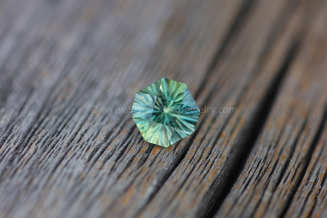 1.3 Carat Olive Green/Blue Umba Sapphire Octagon - 6.2x6.5mm - Galaxy Cut