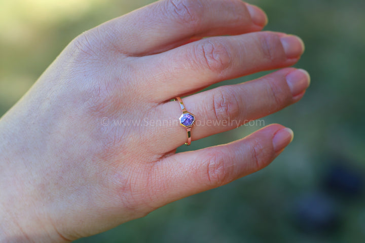 READY TO SHIP 0.51 Carat Purple Sapphire Rose Gold Bezel Ring - Size 6.5
