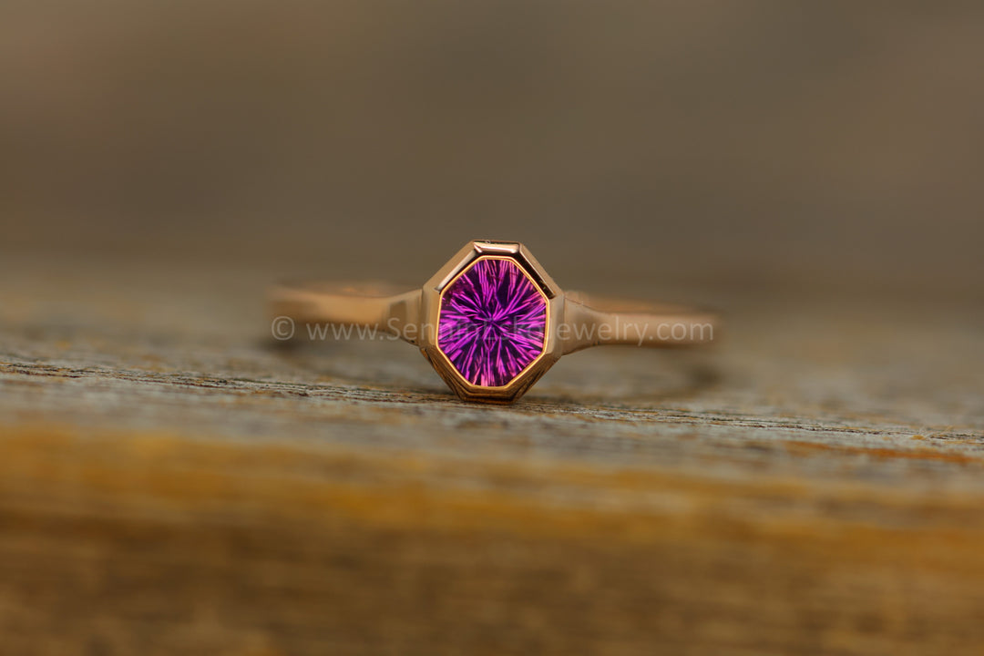 READY TO SHIP 0.51 Carat Purple Sapphire Rose Gold Bezel Ring - Size 6.5