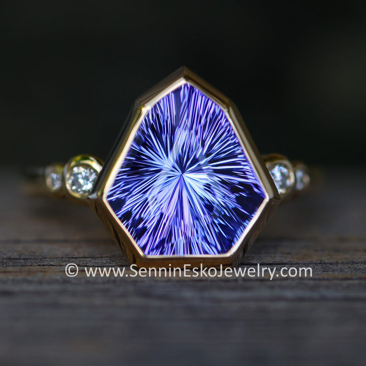 Five Stone Diamond Accented Multi Bezel Setting - Depicted with a Fantasy cut Tanzanite Arrowhead (Setting Only, Center Stone Sold Separately)