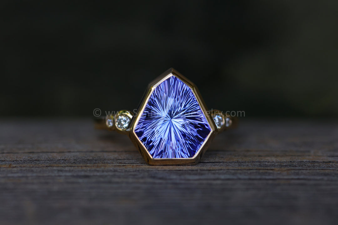 Five Stone Diamond Accented Multi Bezel Setting - Depicted with a Fantasy cut Tanzanite Arrowhead (Setting Only, Center Stone Sold Separately)