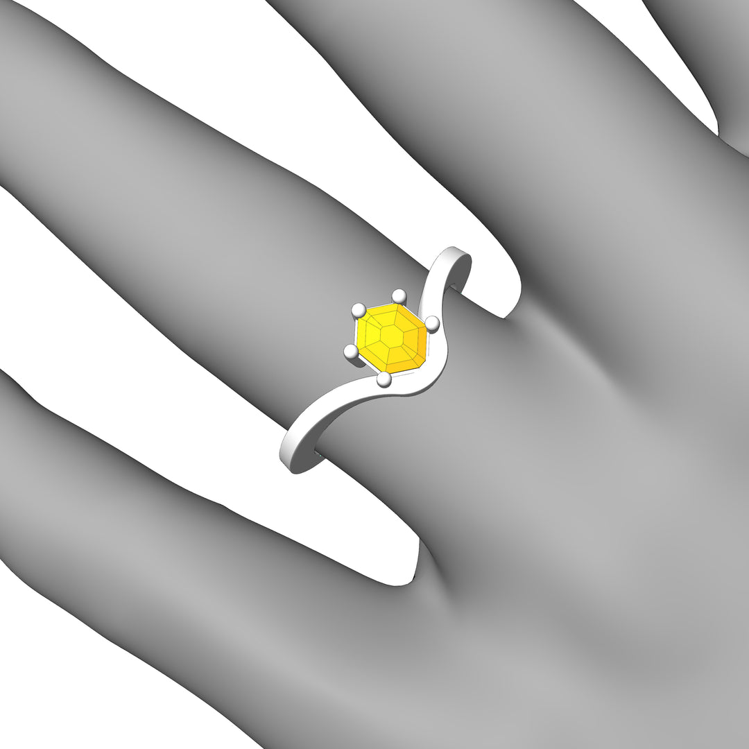 Custom Listing - 14kt White Gold Contoured Ring for 0.72 Carat Carat Yellow Sapphire Hexagon