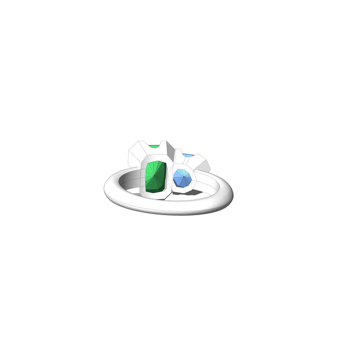 Custom Listing - Toi et Moi Green Tourmaline & Blue Zircon Ring
