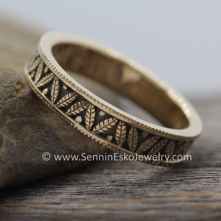 Custom Listing - 3mm Hand Engraved Leaf Ring