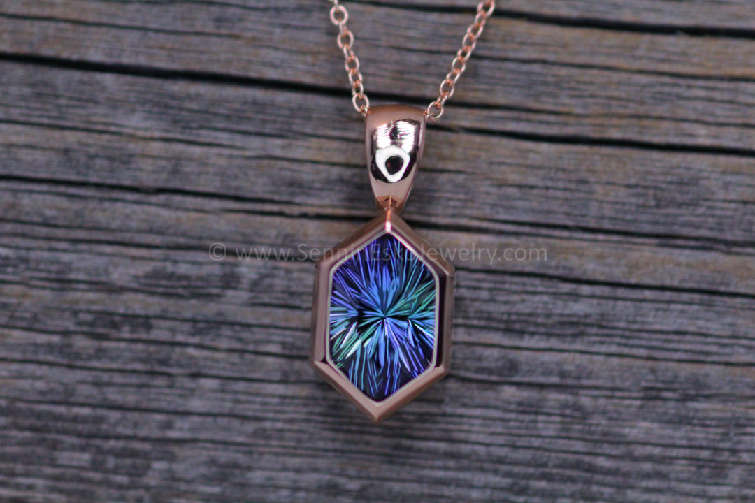 Rose Gold Pendant for Small & Medium Sized Gems - Depicted with a Fantasy cut 2.3 carat Tanzanite (Setting Only, Center Stone Sold Separately)