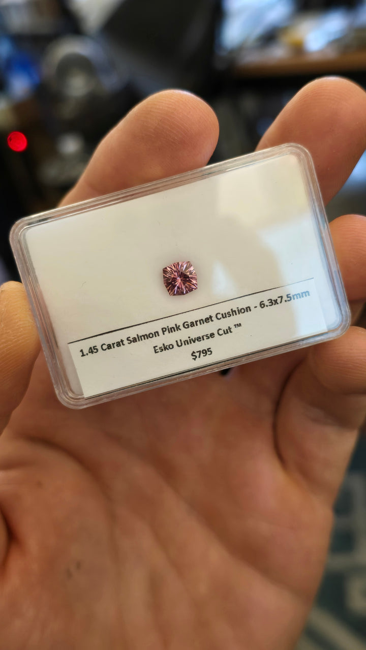 1.45 Carat Salmon Pink Garnet Cushion - 6.3x7.5mm - Esko Universe Cut ™
