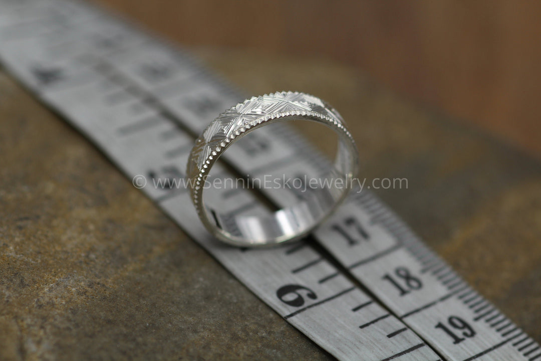 Custom Listing - 14 kt Rose Go.d Bright Cut Diamond Pattern Hand Engraved 5x1.2mm Band
