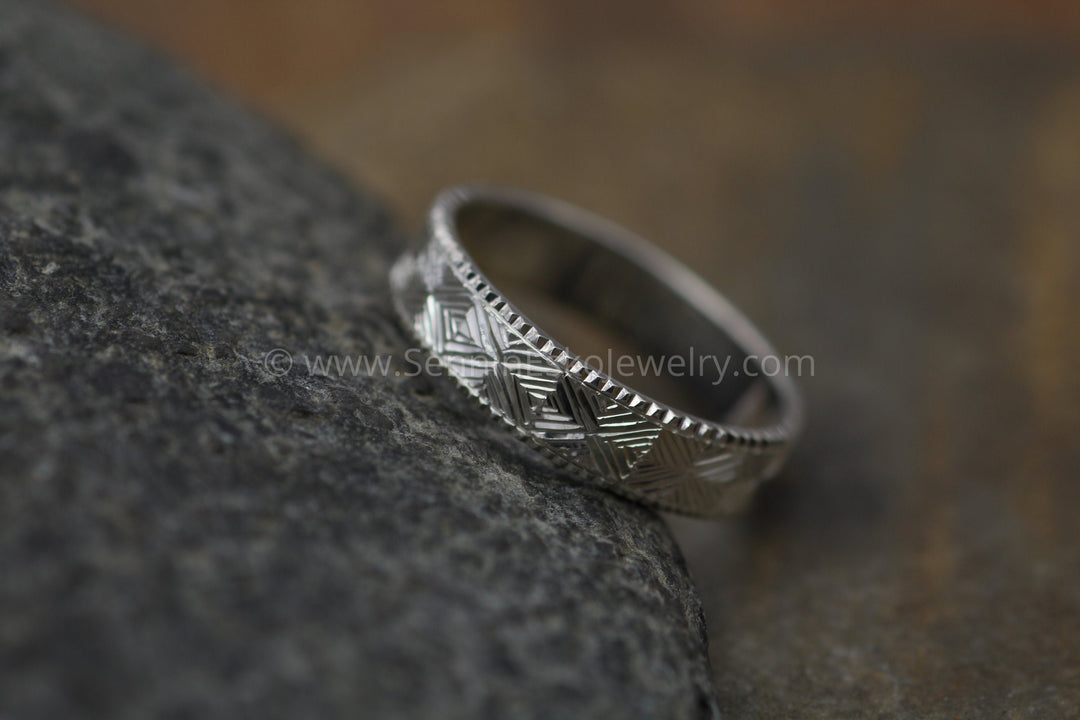 Custom Listing - 14 kt Rose Go.d Bright Cut Diamond Pattern Hand Engraved 5x1.2mm Band