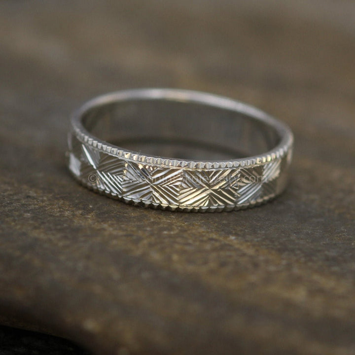 Custom Listing - 14 kt Rose Go.d Bright Cut Diamond Pattern Hand Engraved 5x1.2mm Band