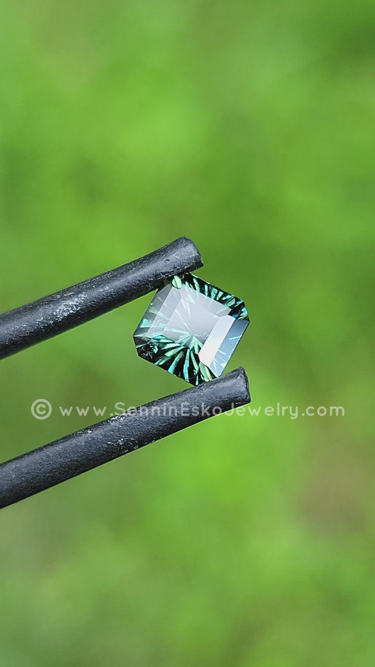0.8 Carat Blue/Green Sapphire Square Octagon - 5x6mm - Galaxy Cut