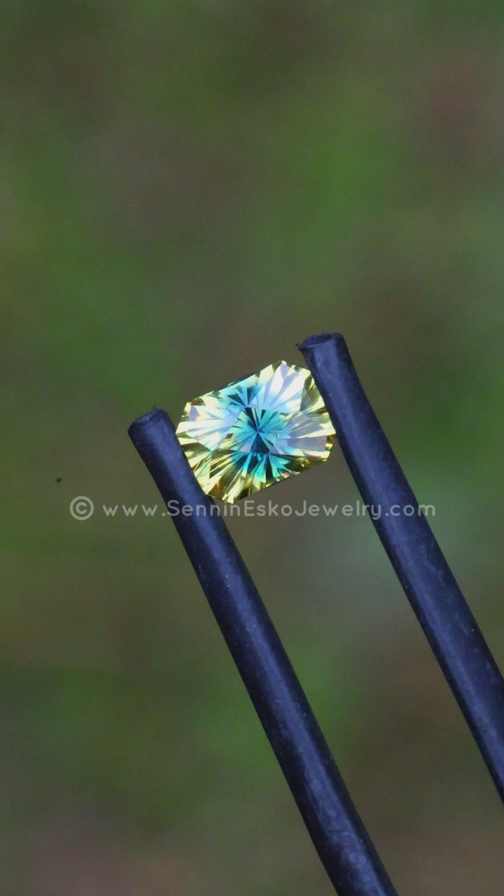 0.96 Carat Parti Yellow Green/Blue Sapphire Octagon -  6.1x4.5mm - Galaxy Cut