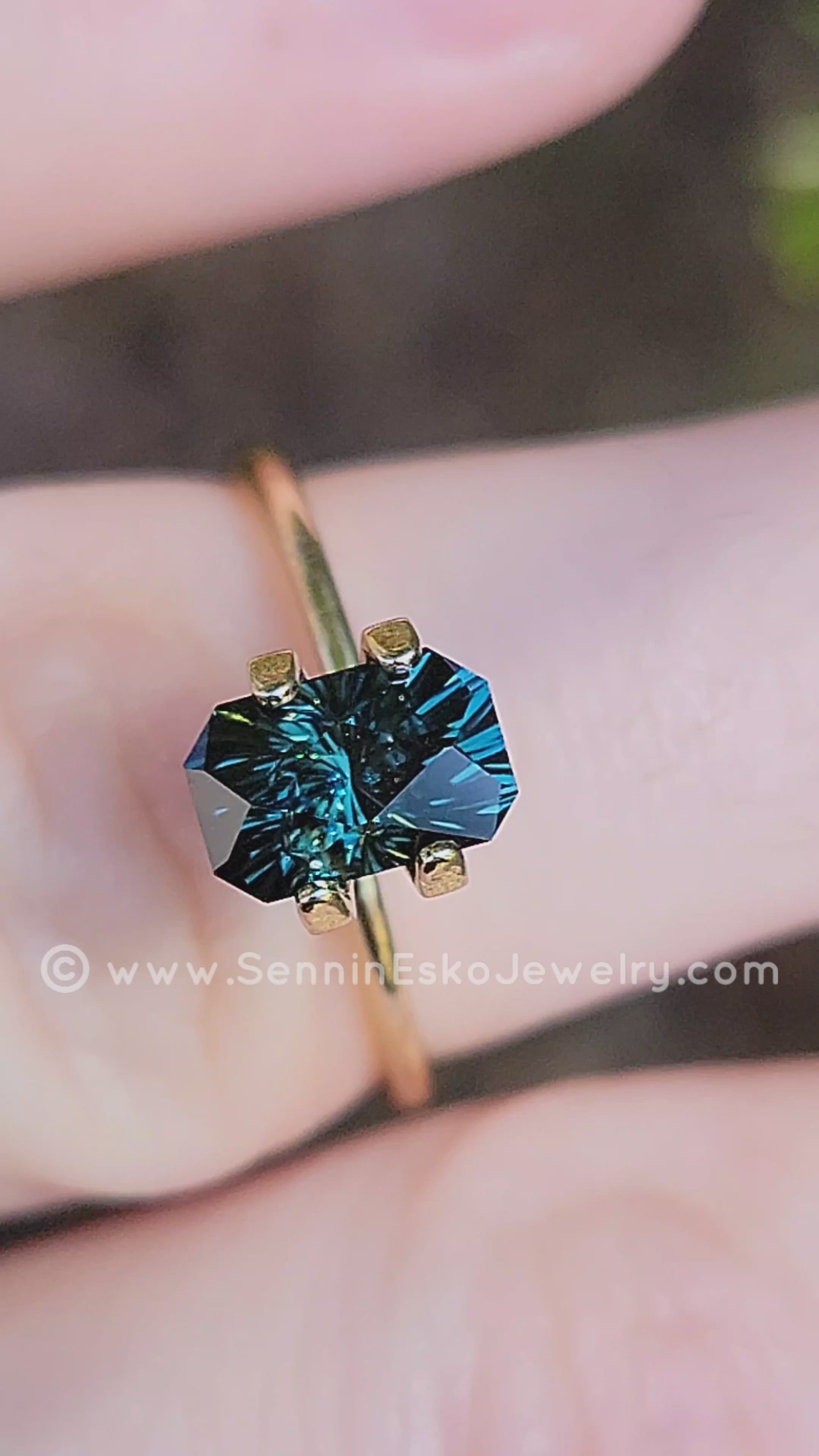 1.8 Carat Deep Blue/Green Sapphire Octagon - 8x5.2mm - Galaxy Cut