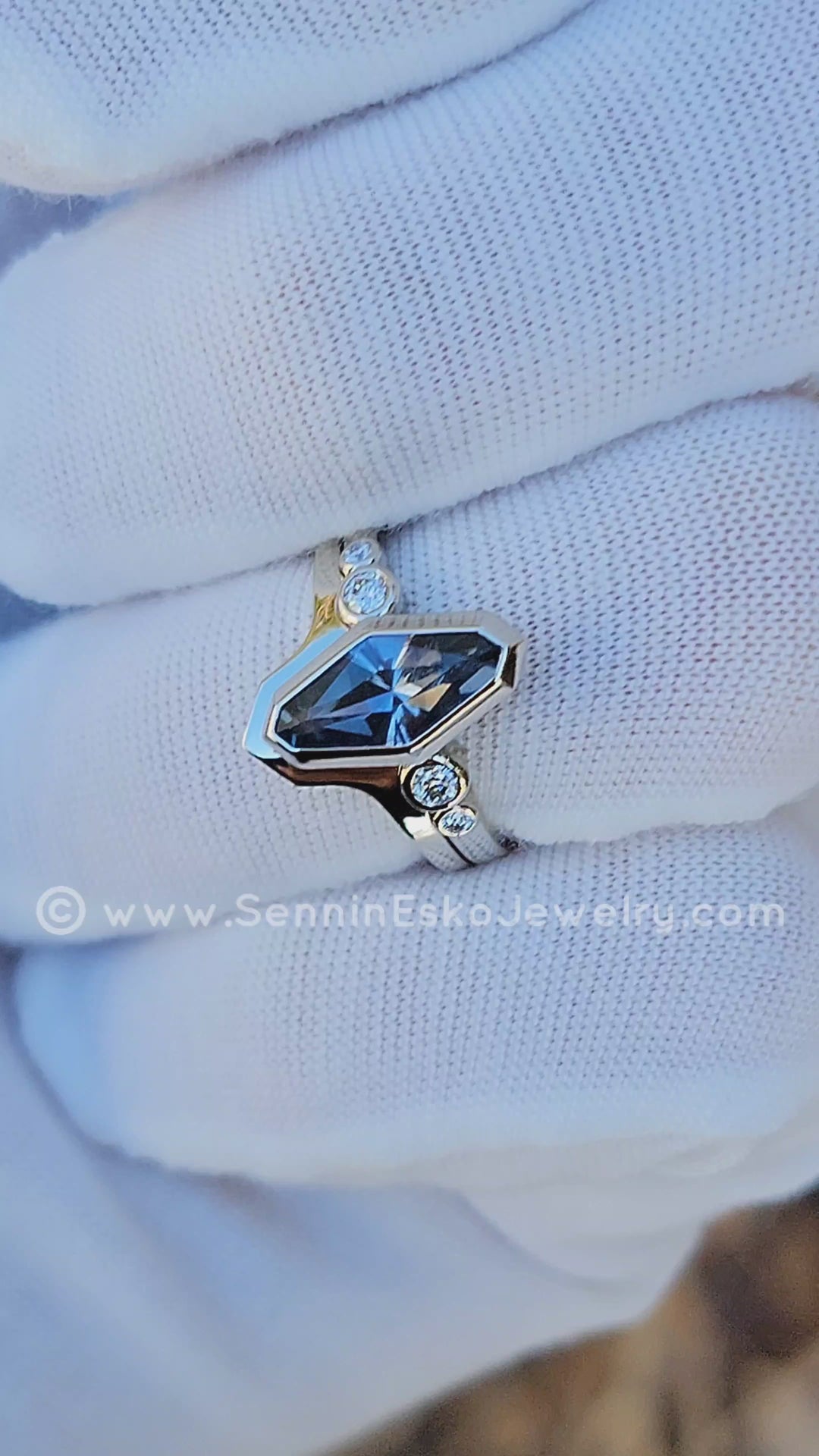 Five Stone Diamond Accented Multi Bezel Setting WITH Contour Band - Depicted with a Precision cut 1.76ct Umba Sapphire Marquise  (Setting Only, Center Stone Sold Separately)