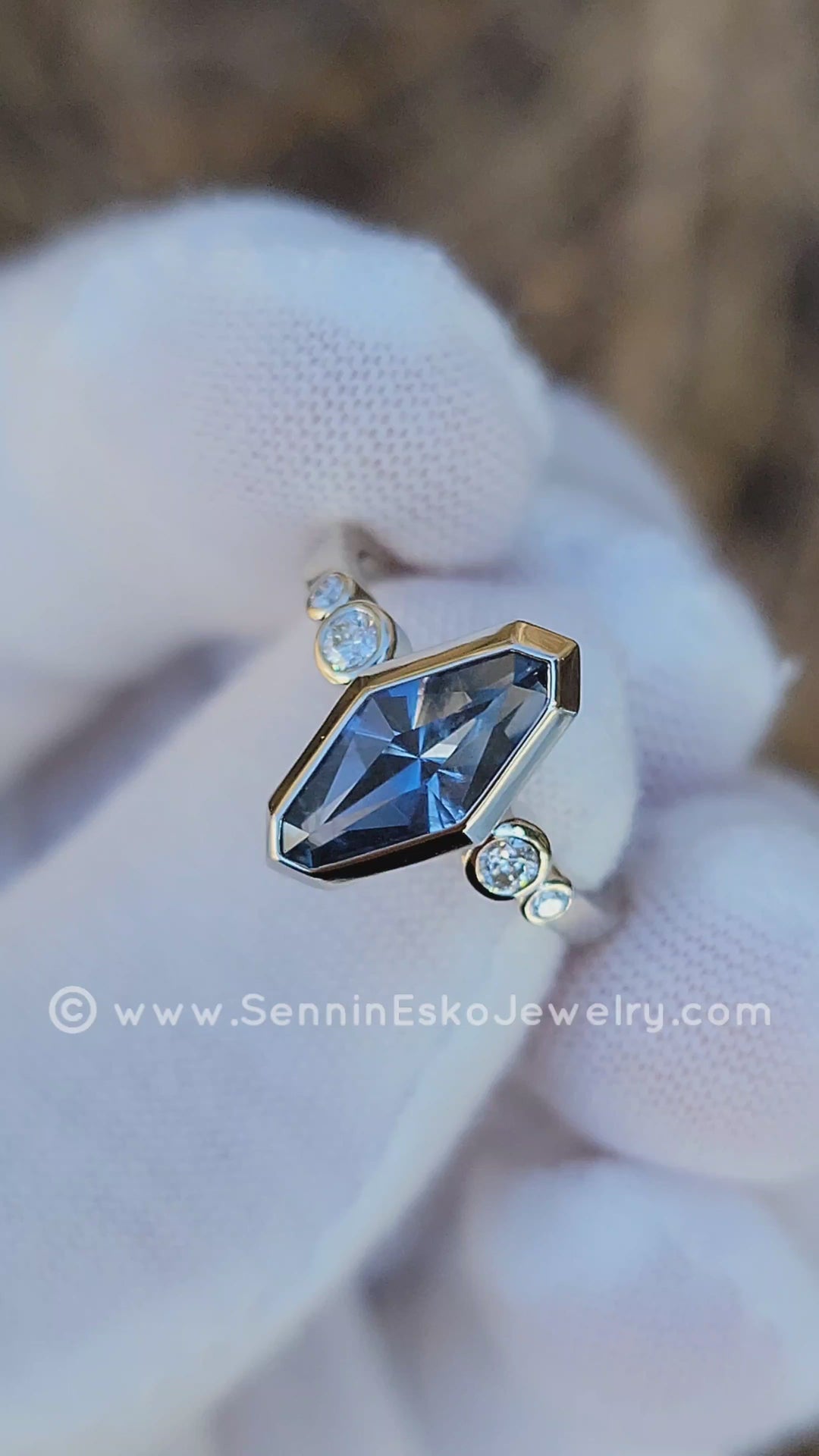 Five Stone Diamond Accented Multi Bezel Setting - Depicted with a Precision cut 1.76ct Umba Sapphire Marquise  (Setting Only, Center Stone Sold Separately)