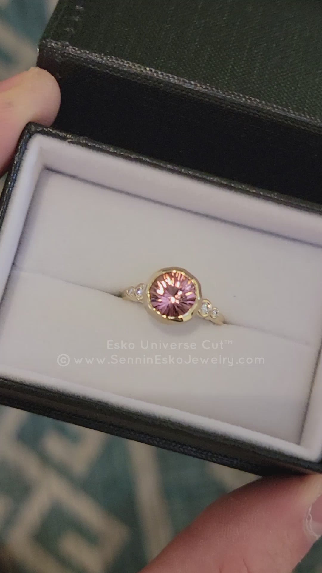 Bright Pink Tourmaline Fantasy Cut Multi Bezel 14kt Yellow gold Ring