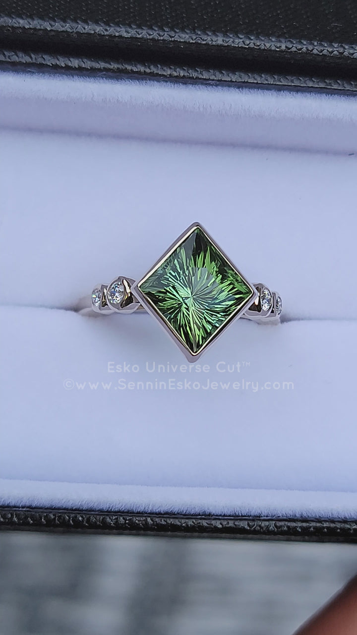 Custom Listing - 18kt White Gold Multi Bezel Ring for 4.9 Carat Mint tourmaline Quadrilateral