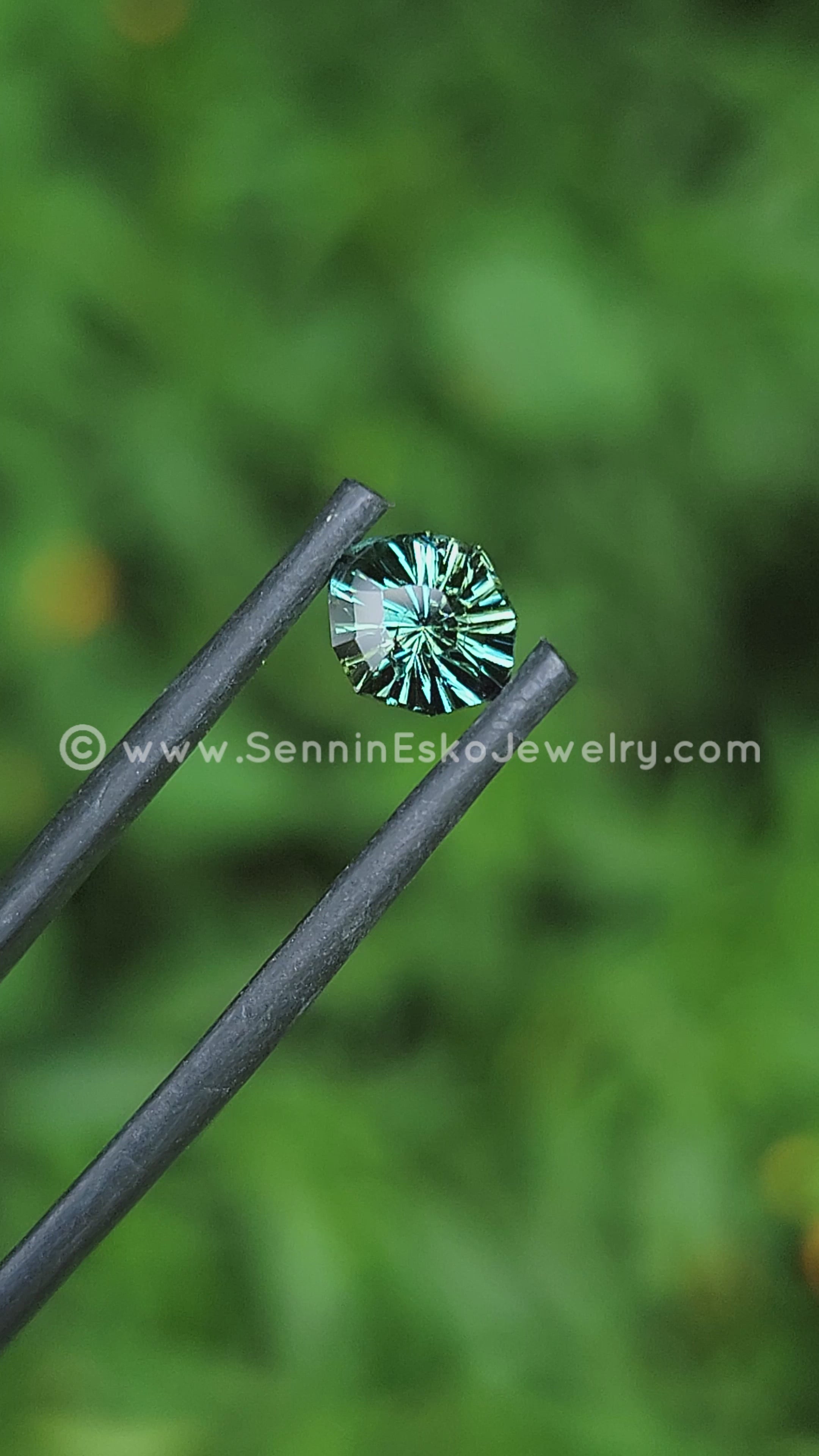 1.5 Carat Blue/Green Sapphire Shield - 7.7x6.7mm - Galaxy Cut