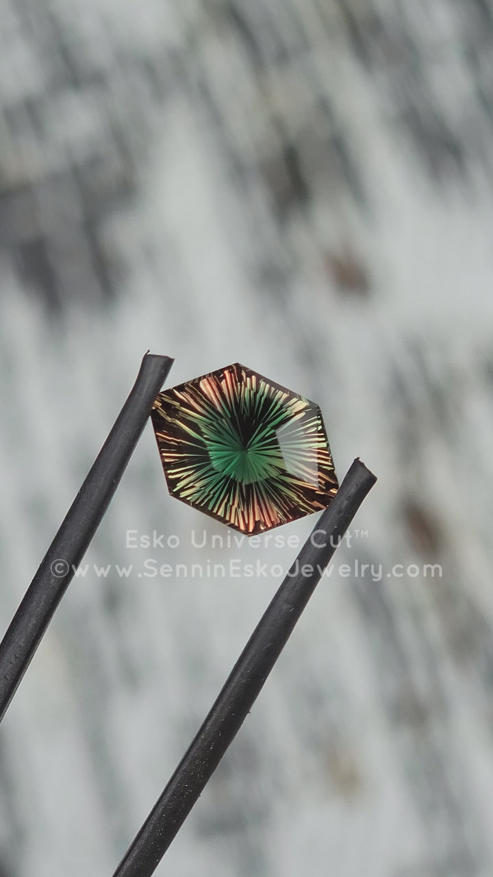3.8 Carat Green/Orange Oregon Sunstone - 12x8.8mm - Esko Universe Cut ™