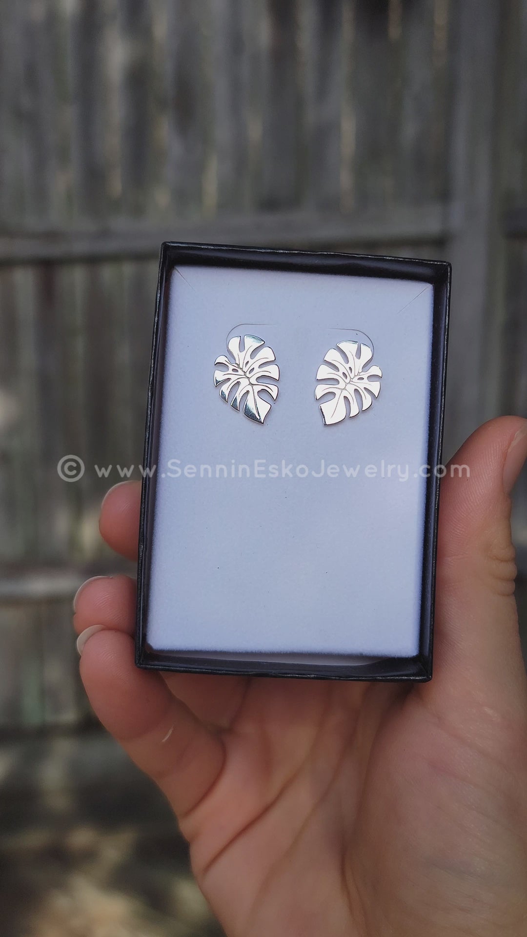 READY TO SHIP Silver Monstera Stud Earrings