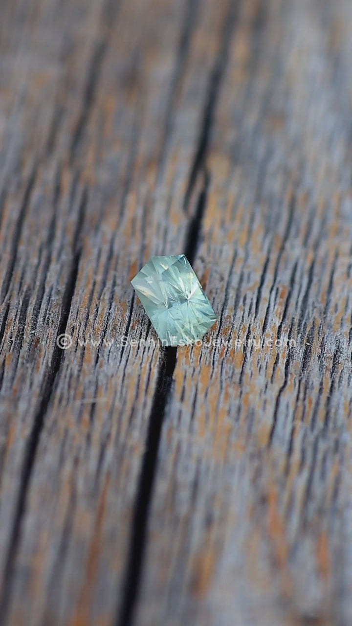 1 Carat Yellow/Green Montana Sapphire Octagon -  6.8x4.1mm - Galaxy Cut - Fantasy Cut