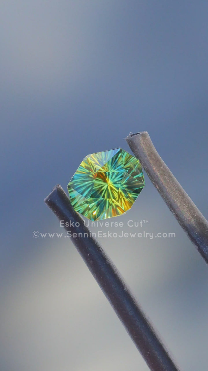 1.2 Carat Yellow/Green Striped Parti Sapphire - 6.5x5.4mm - Esko Universe Cut ™