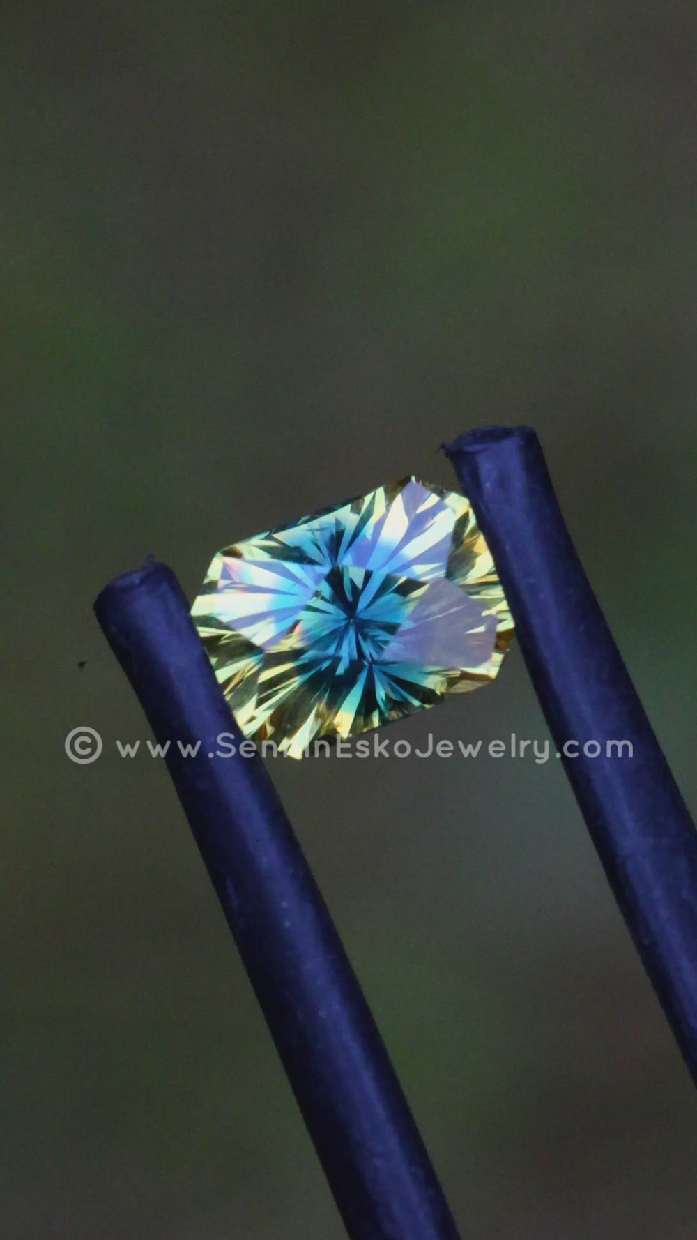 0.96 Carat Parti Yellow Green/Blue Sapphire Octagon -  6.1x4.5mm - Galaxy Cut - Fantasy Cut