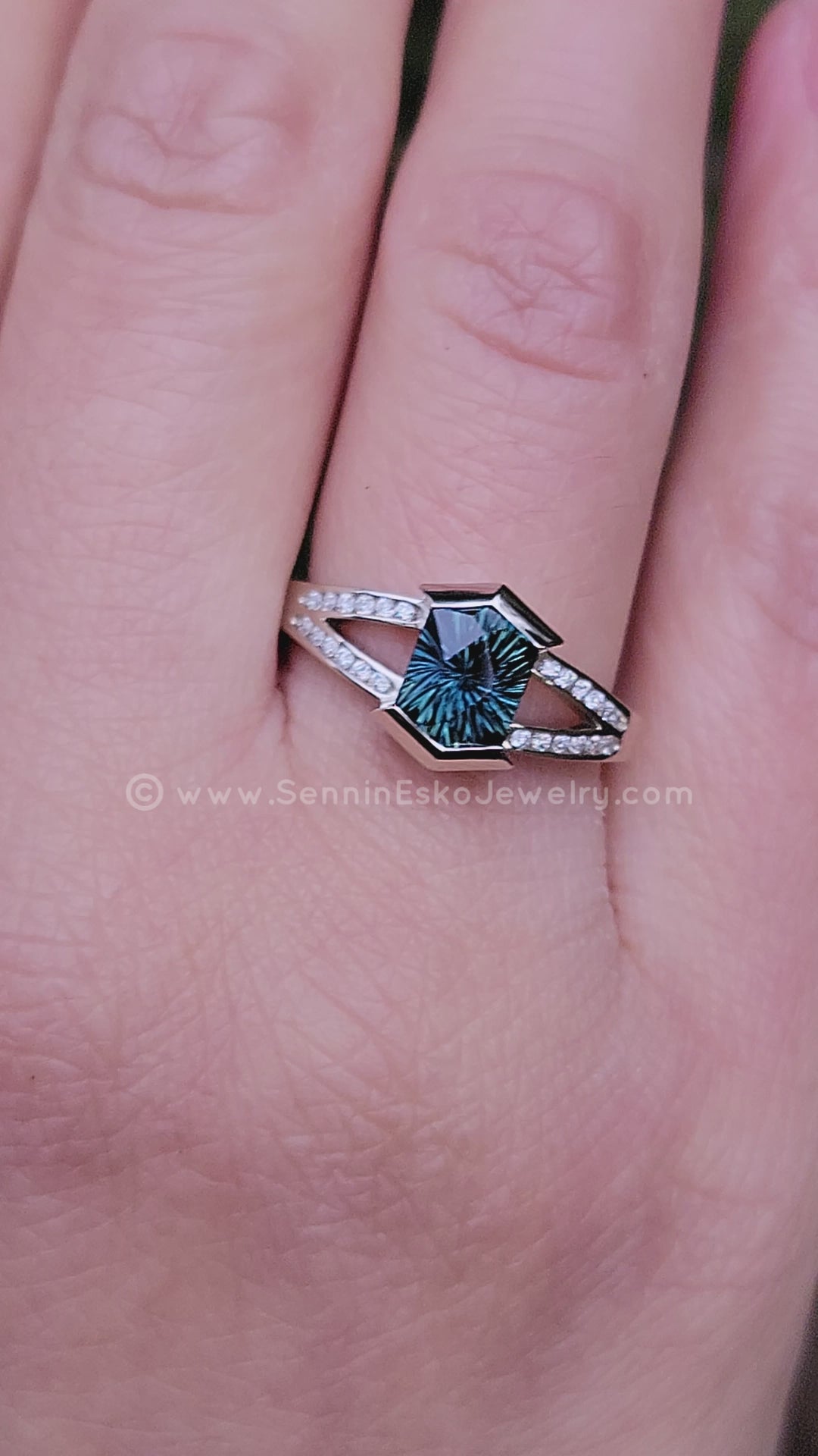 Split Shank Open Bezel Ring With Diamond Accents - Depicted with a Blue Sapphire (Setting Only, Center Stone Sold Separately)