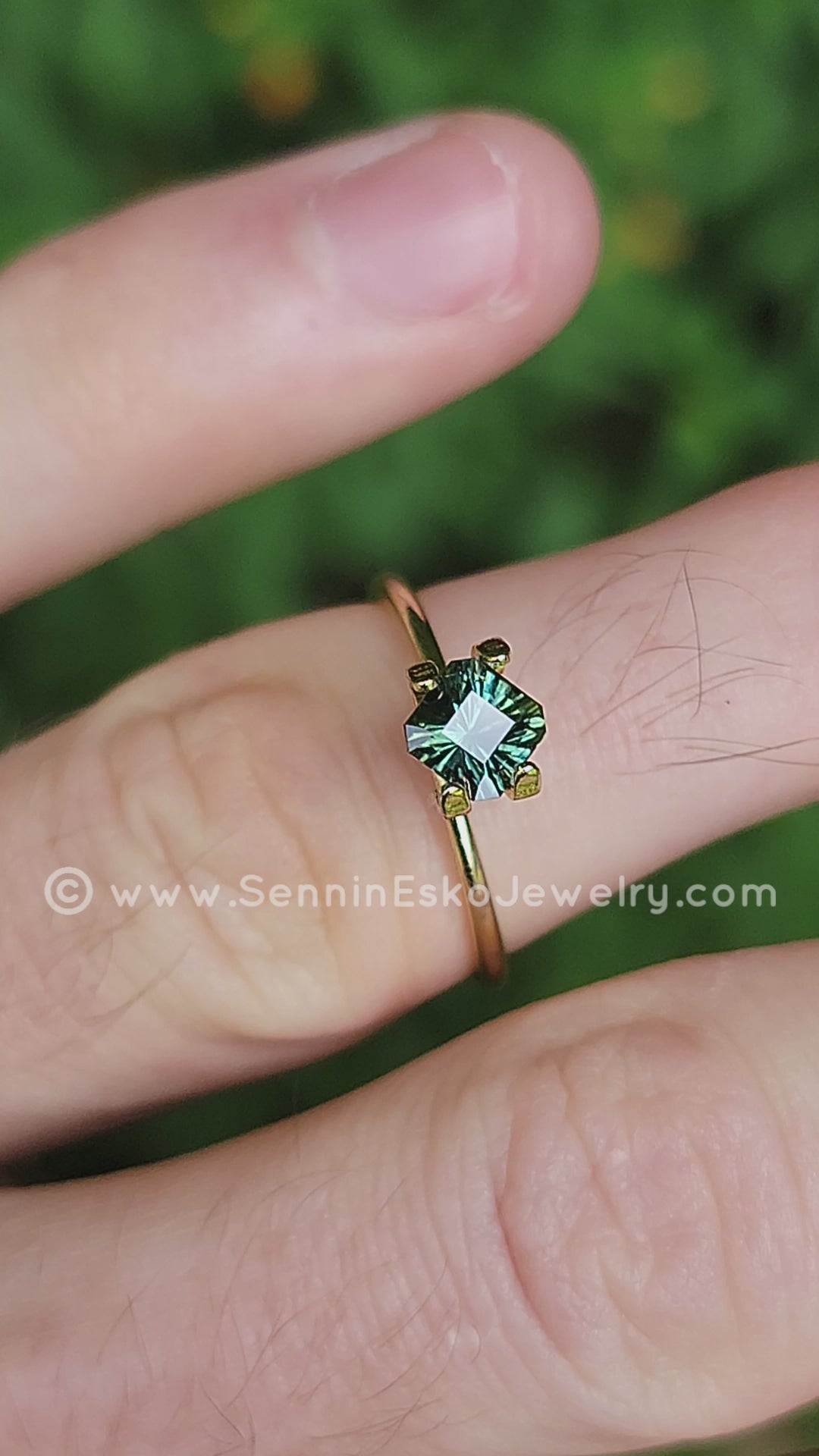 0.8 Carat Blue/Green Sapphire Square Octagon -  5x6mm - Galaxy Cut