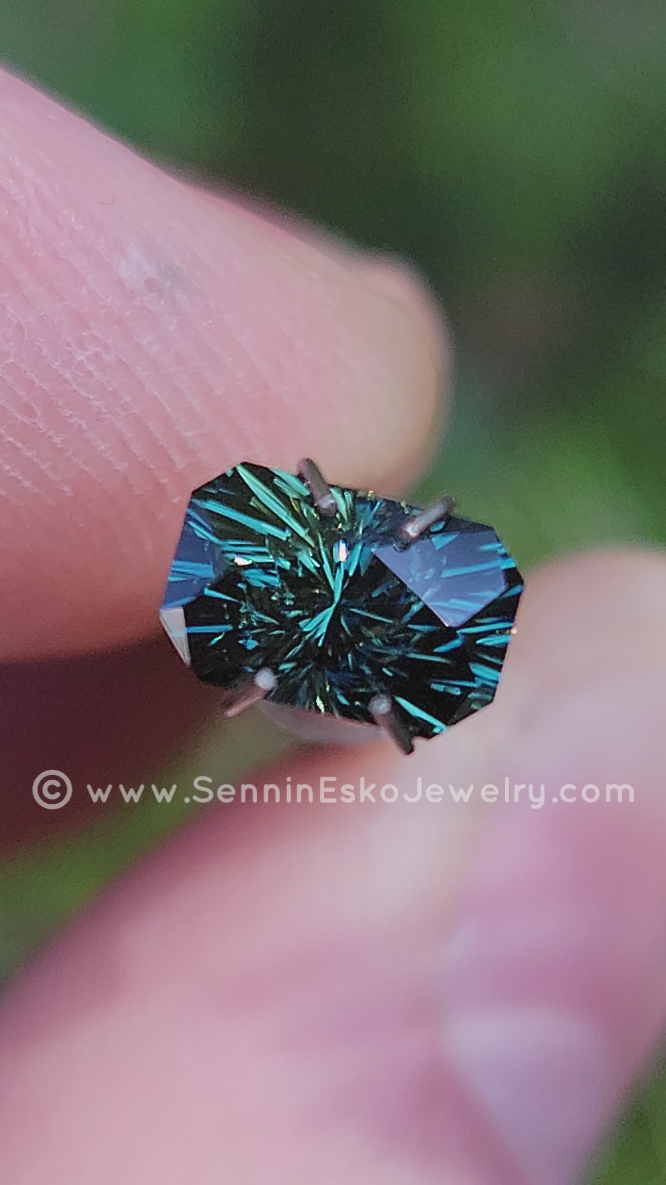 1.8 Carat Deep Blue/Green Sapphire Octagon - 8x5.2mm - Galaxy Cut