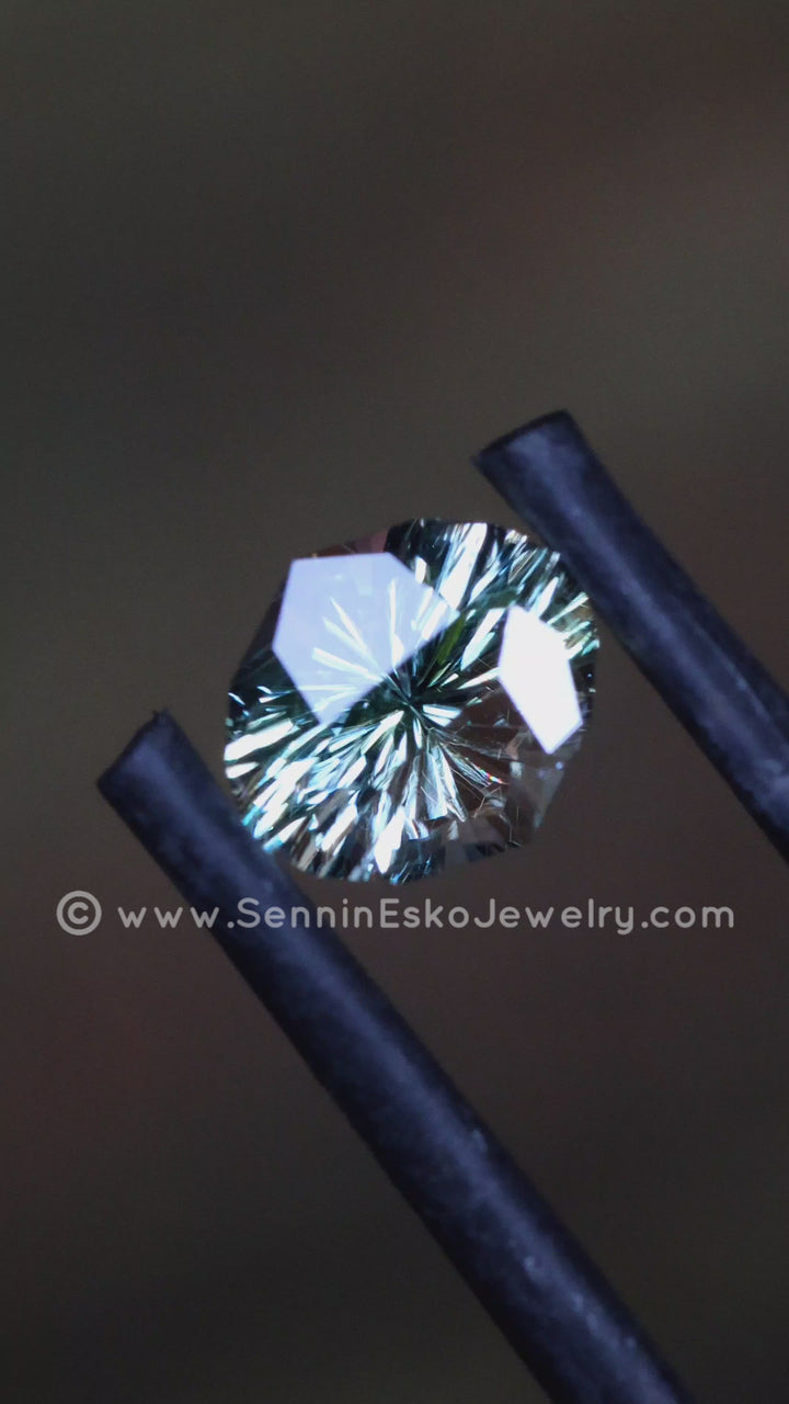 1.3 Carat Silvery Green Blue Sapphire Dodecagon -  Fantasy Cut 