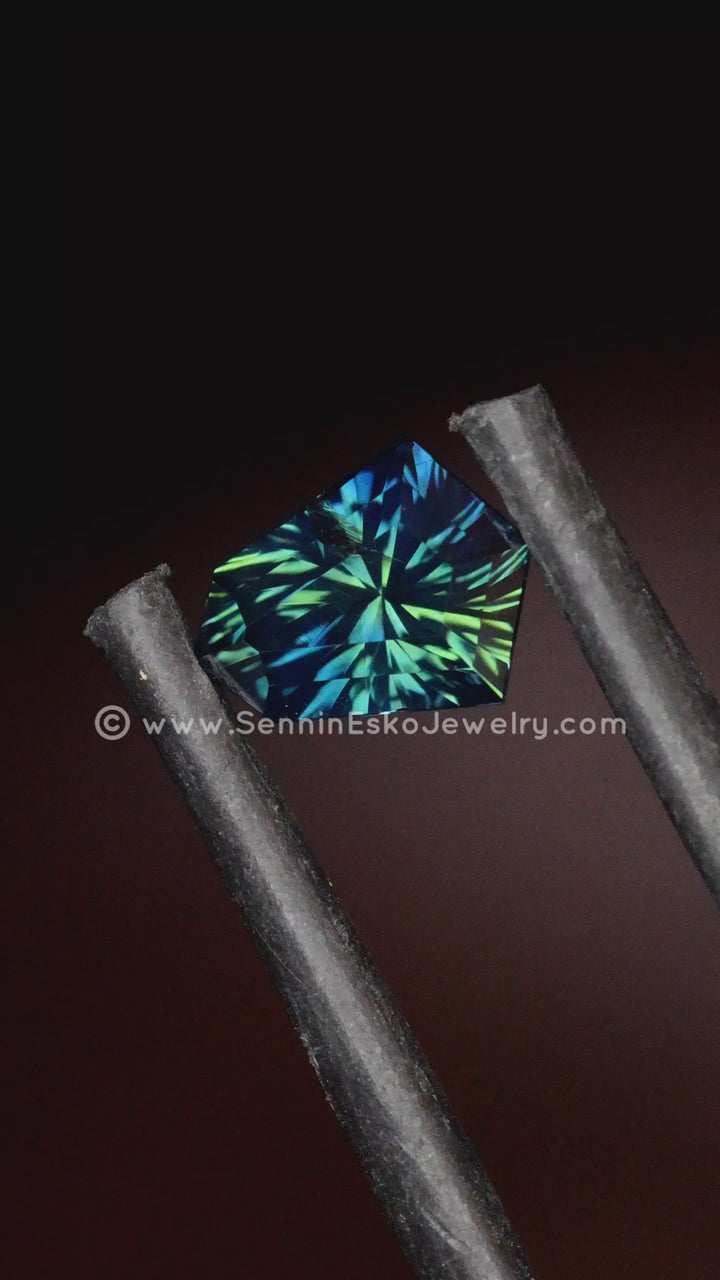 1 Carat Deep Blue/Green Sapphire Kite - 7.2 x 5.6mm - Esko Universe Cut ™