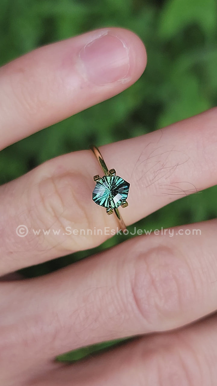 1.5 Carat Blue/Green Sapphire Shield -  7.7x6.7mm - Galaxy Cut