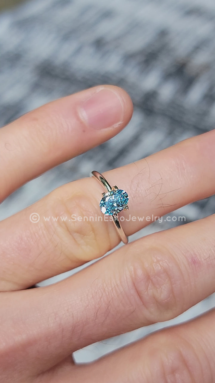 0.81 Carat Vivid Blue Diamond Oval- 7.3x5.3mm - Lab Grown