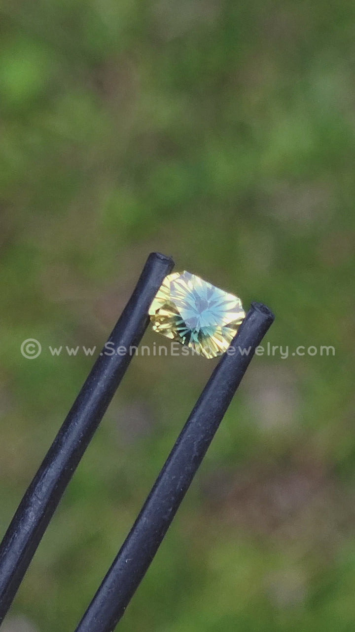 0.96 Carat Parti Yellow Green/Blue Sapphire Octagon -  6.1x4.5mm - Galaxy Cut