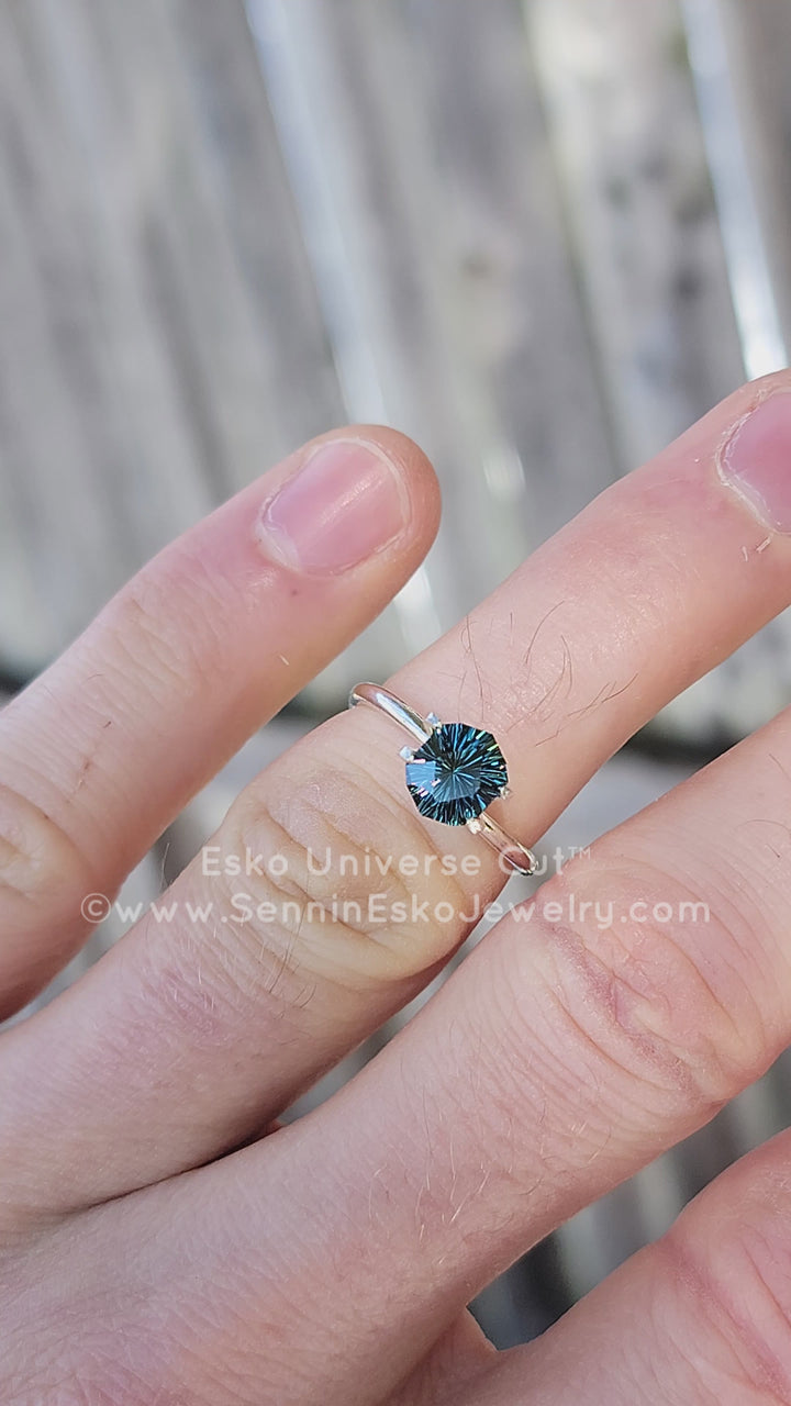 1.7 Carat Blue/Green Sapphire Hexagonal Cushion- 7.7x6.4mm - Esko Universe Cut ™
