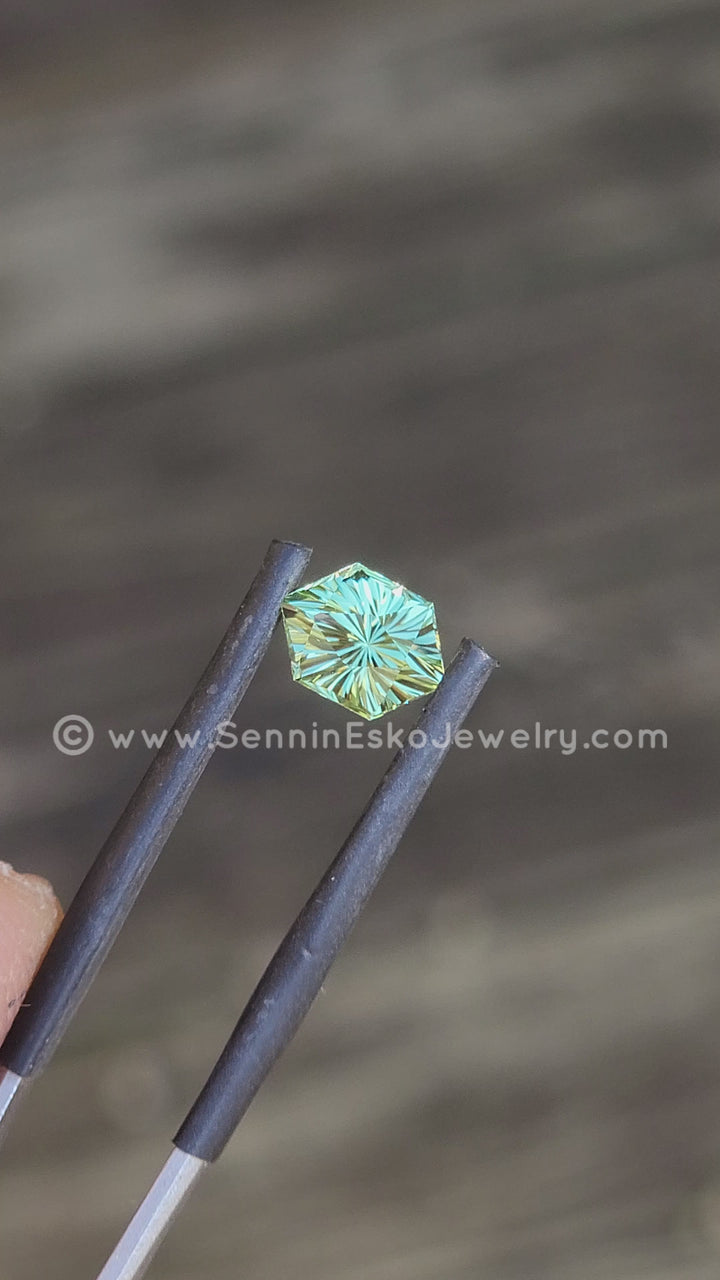 1.4 Carat Mint Tourmaline Hexagon -  8.4x6mm - Galaxy Cut