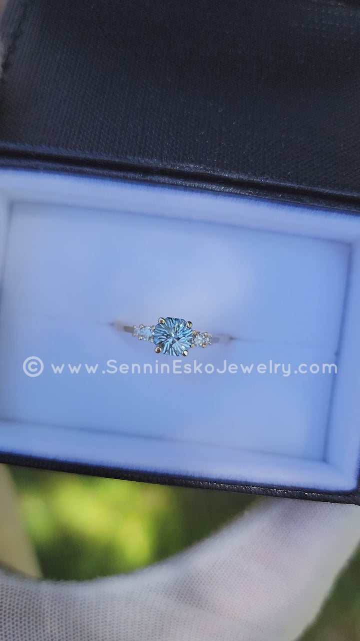 Five Stone Diamond Accented Multi Prong Setting - Depicted with a Sky Blue Montana Sapphire (Setting Only, Center Stone Sold Separately)