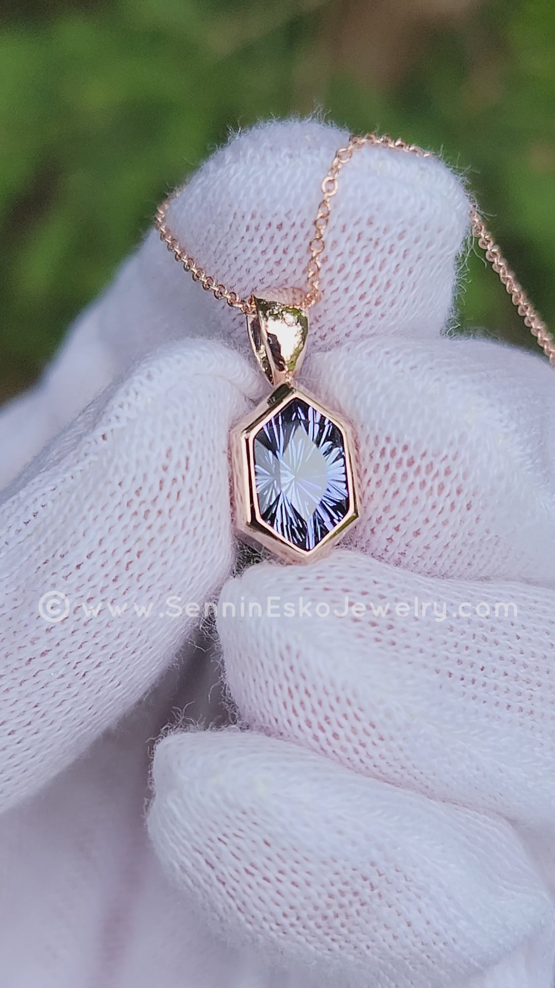 Rose Gold Pendant for Small & Medium Sized Gems - Depicted with a Fantasy cut 2.3 carat Tanzanite (Setting Only, Center Stone Sold Separately)