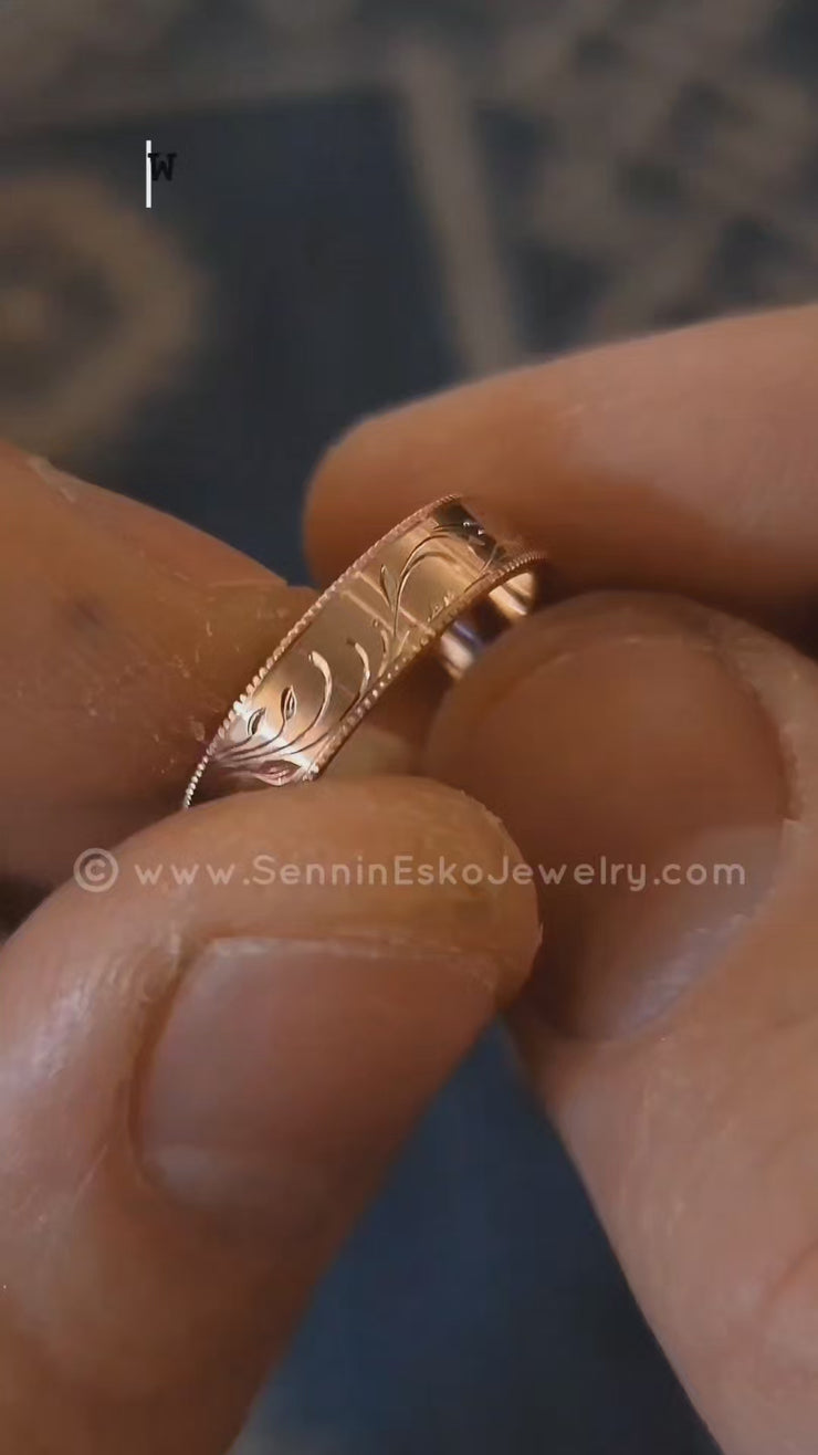 4x1mm Branches and Leaves Ring Variation 1 - 14kt Rose Gold Bright Cut –  Sennin Esko Jewelry