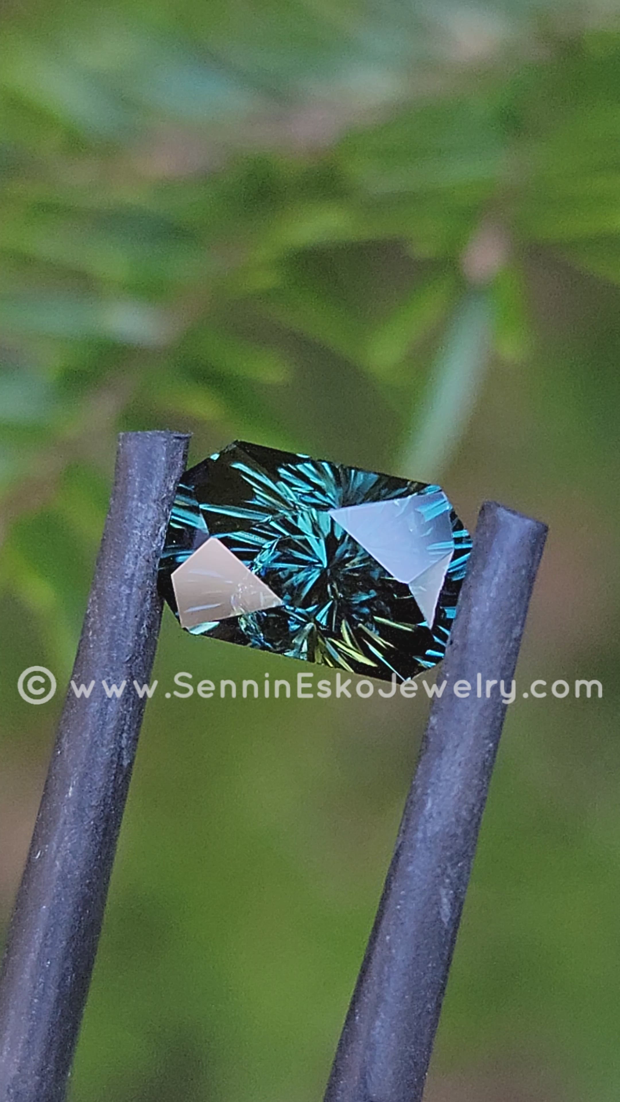 1.8 Carat Deep Blue/Green Sapphire Octagon - 8x5.2mm - Galaxy Cut