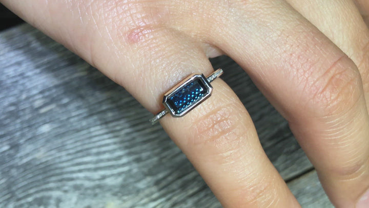 Channel Accented Bezel Ring Setting - Fantasy cut Blue Sapphire Depicted (Setting Only, Center Stone Sold Separately)