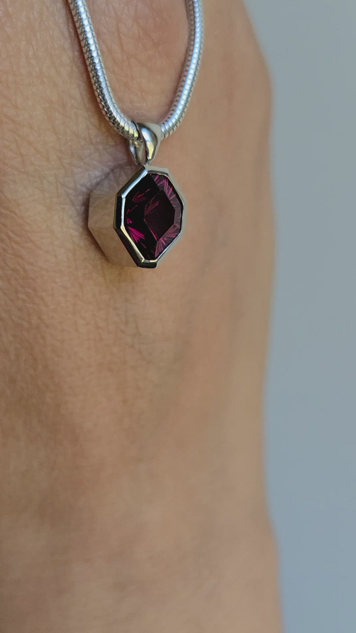 Platinum Slider Necklace for Medium Sized Gems - Depicted with a Fantasy cut Rhodolite Garnet (Setting Only, Center Stone Sold Separately)